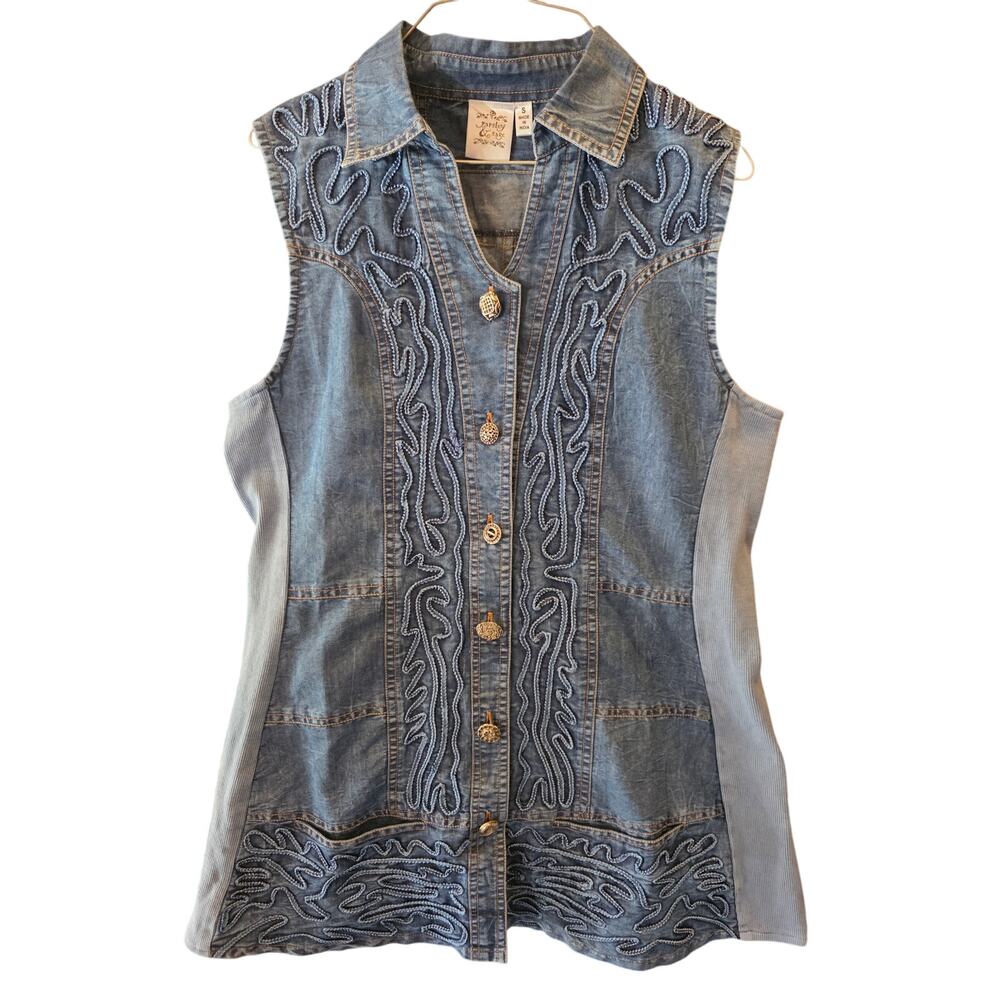 Parsley & Sage Lagen Look‎ Long Length Denim Vest S Womens Western Embroidered